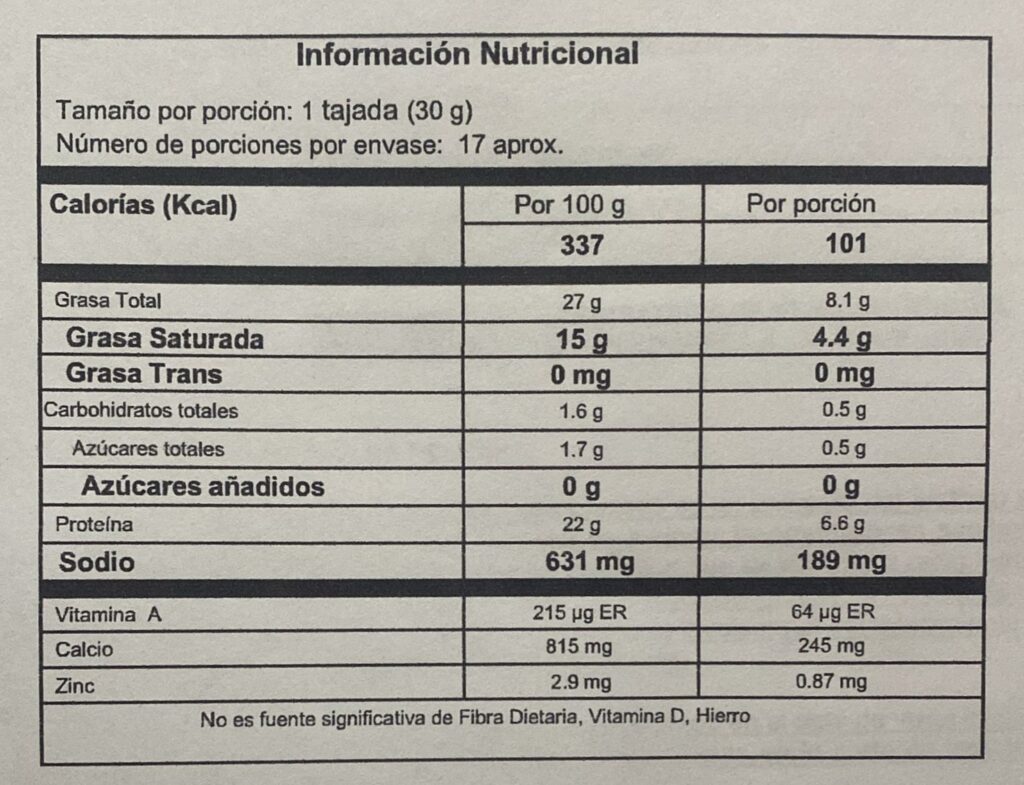 a nutricional queso paipa
